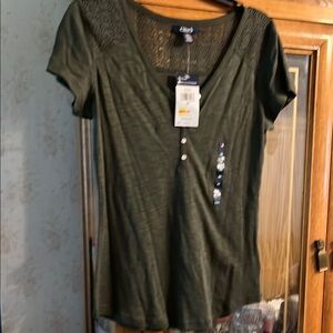 Three for $15 Chaps Green Fitted Buttoned Short Sleeve T-Shirt